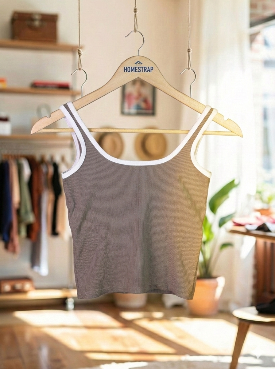 Button-Detail Padded Ribbed Tank