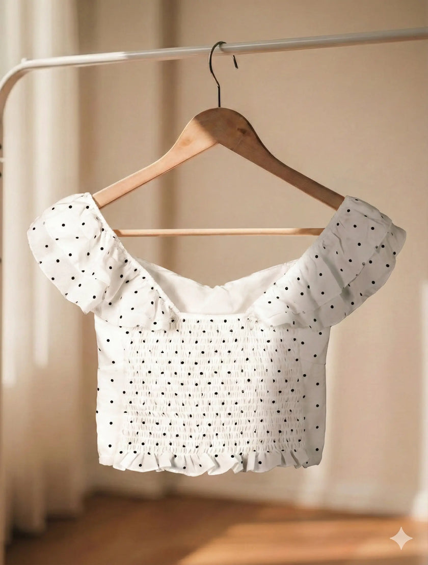 Polka Puff-Sleeve Padded Top The Twyra Collections