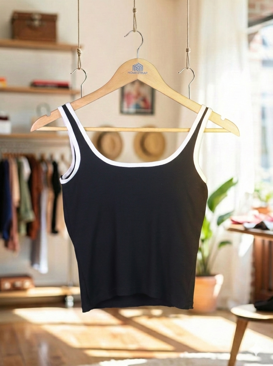 Button-Detail Padded Ribbed Tank