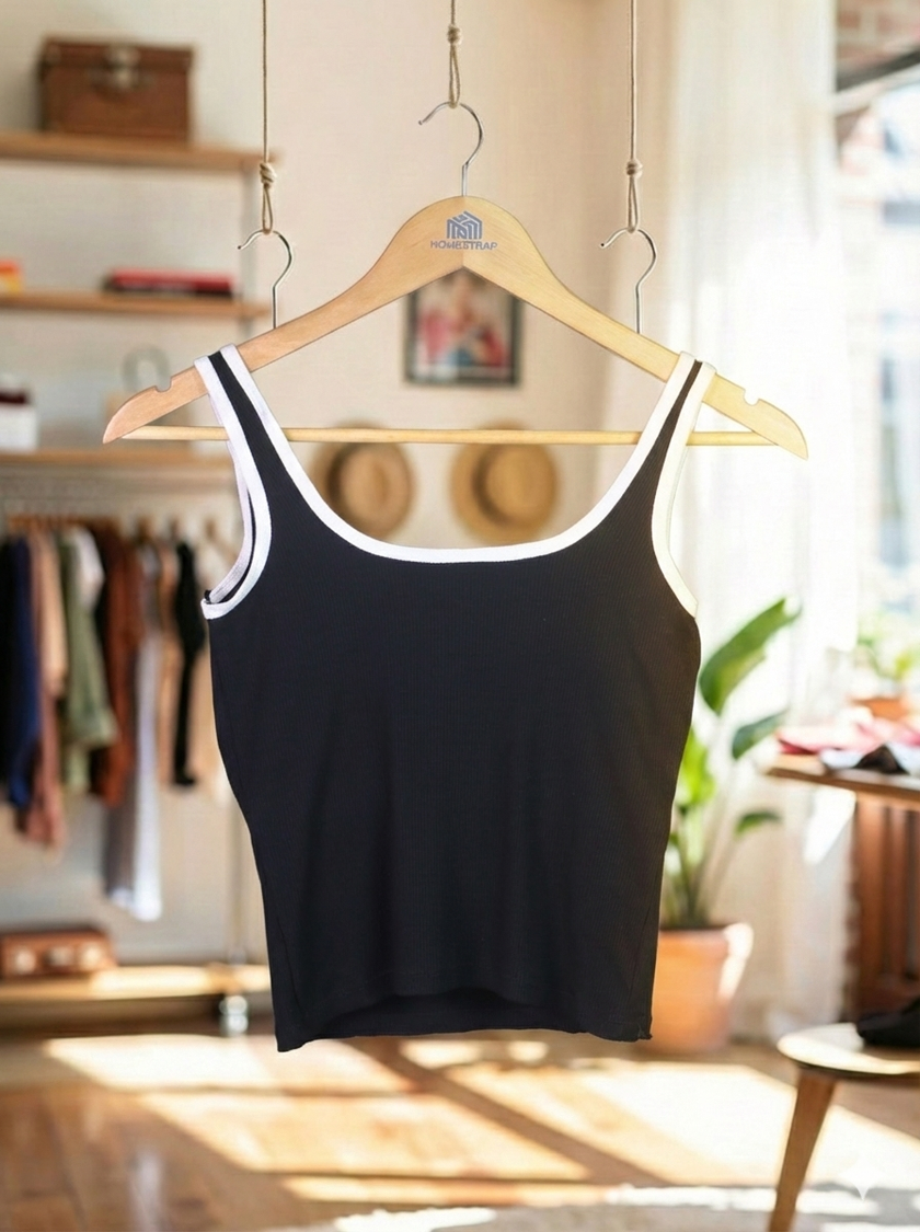 Button-Detail Padded Ribbed Tank