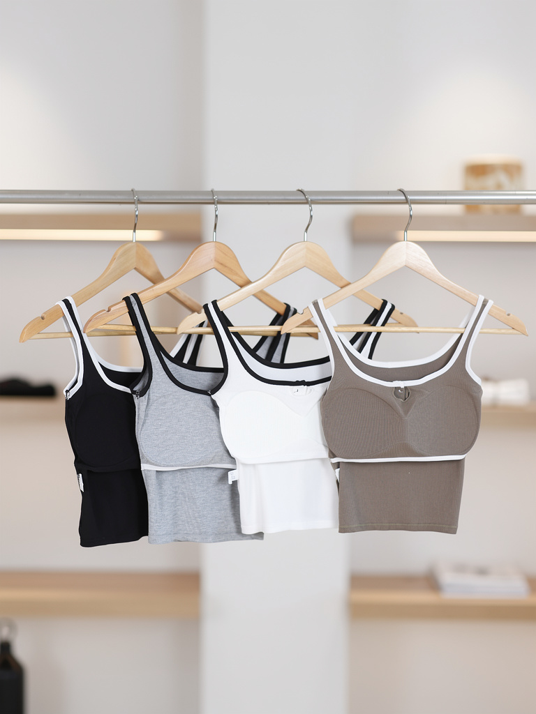 Button-Detail Padded Ribbed Tank