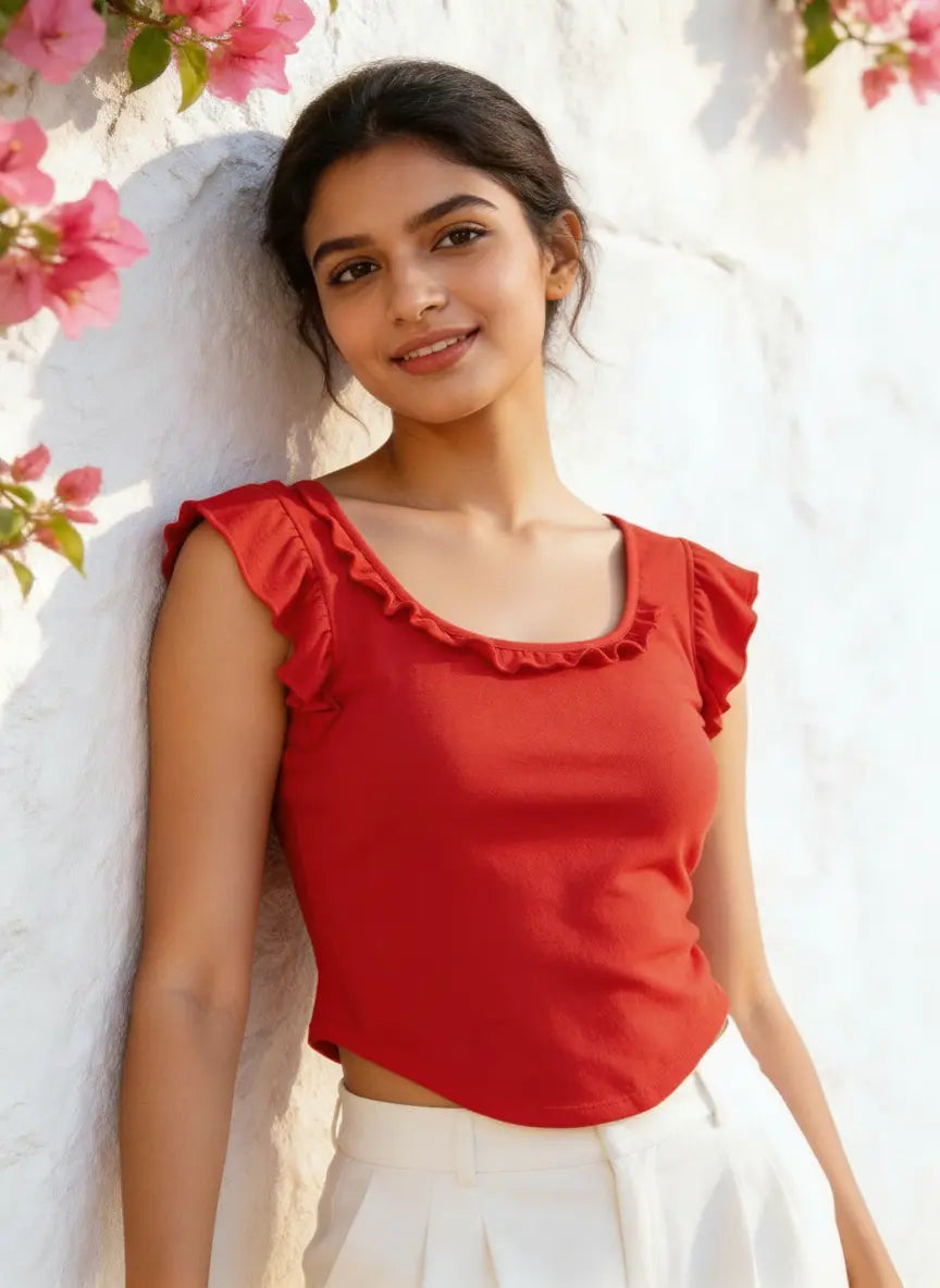 Ruffle Charm Padded Top The Twyra Collections