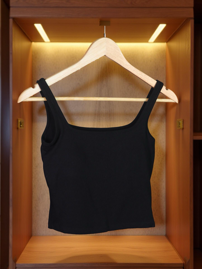 Square-Neck Padded Ribbed Top