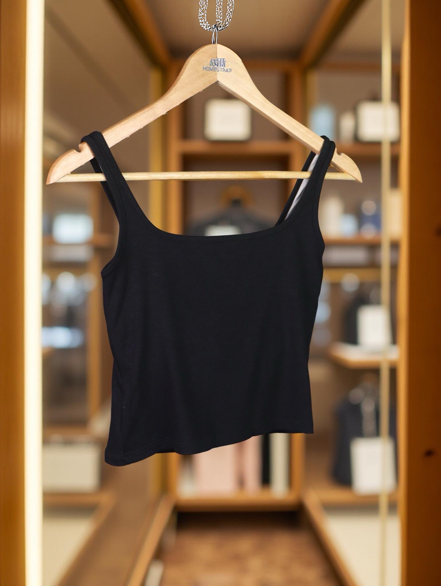 Square-Neck Padded Ribbed Top