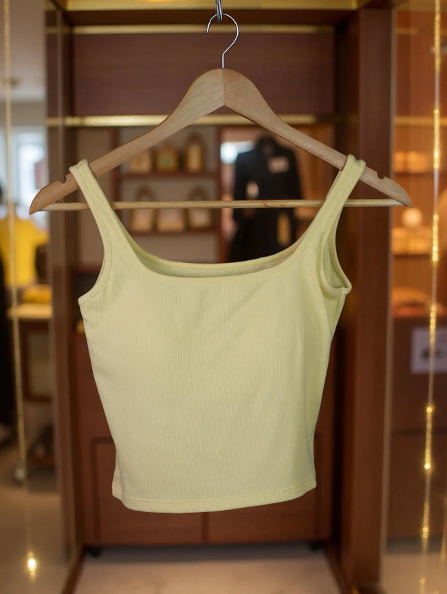 Square-Neck Padded Ribbed Top