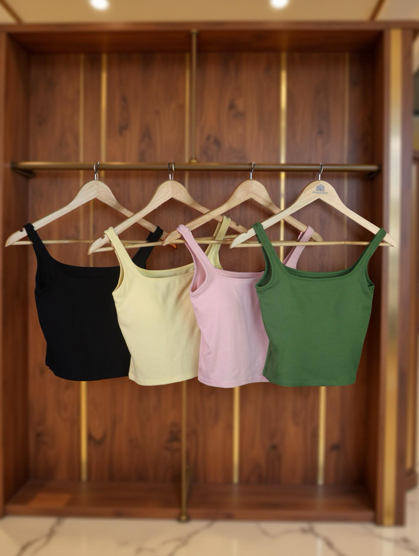 Square-Neck Padded Ribbed Top